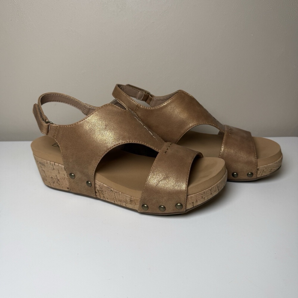 Boutique by Corky's Gold Strap Platform Wedge Heels Women's Slingback Shoes Sz 9 - Picture 2 of 11
